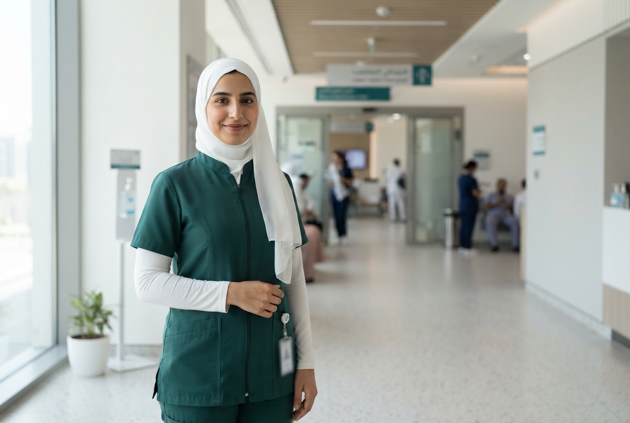 Hijab-Friendly Nurse Scrubs in UAE: How to Choose (Zip, Snap-Button, Collar)
