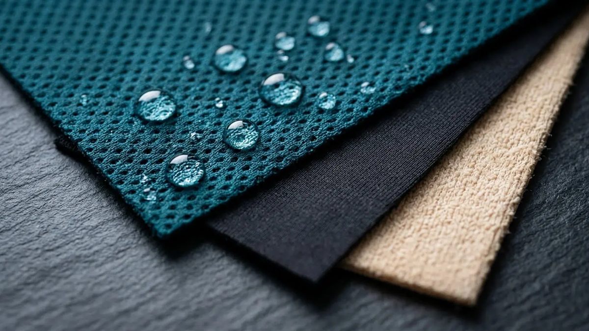 Fabric guide for Dubai Fitness Challenge 2026 — moisture-wicking polyester blends, 4-way stretch with anti-odour finish, light colours, avoid heavy cotton and denim