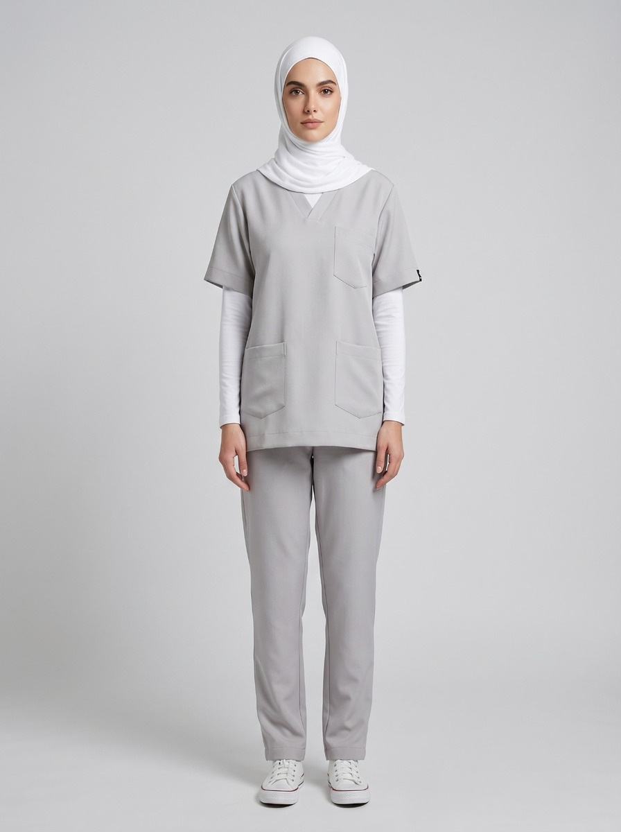 Grey V-Neck Nurse Scrub Set - 7