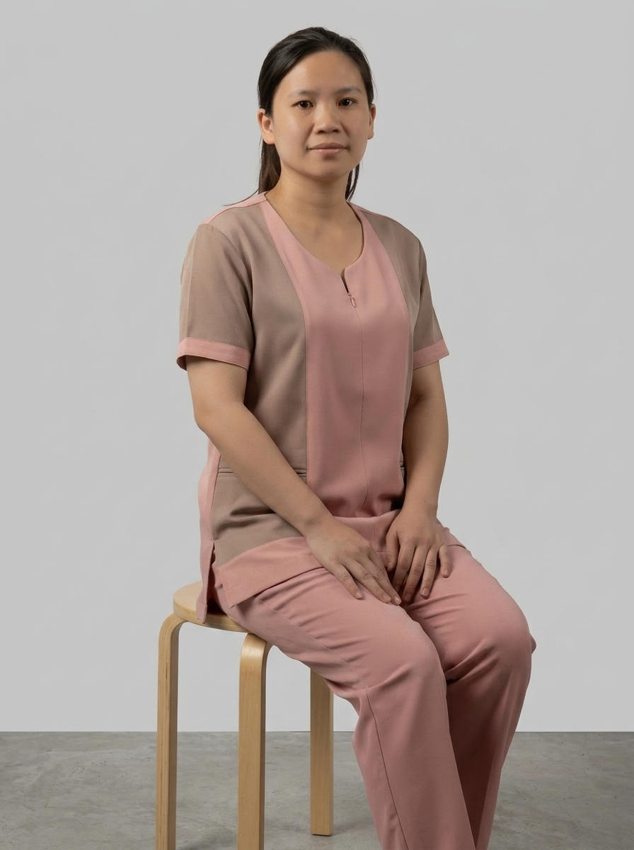 Blush Pink & Taupe Colorblock Maid Uniform with Zip Front - 8