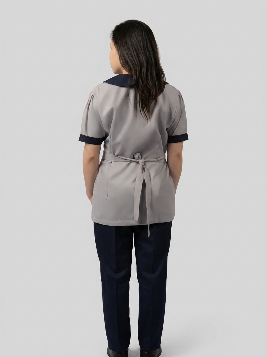 Grey & Navy Maid Uniform with Peter Pan Collar & Belt Tie - 4
