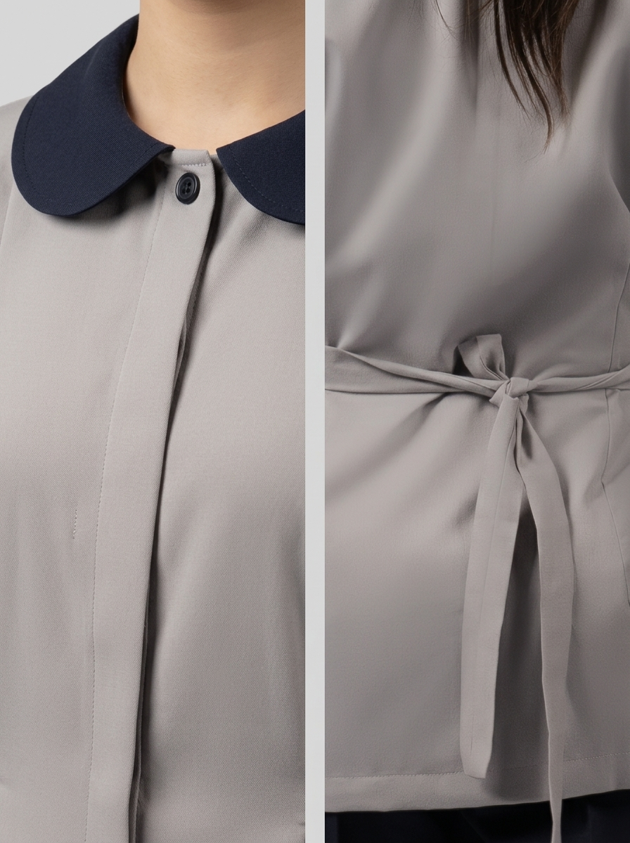 Grey & Navy Maid Uniform with Peter Pan Collar & Belt Tie - 5