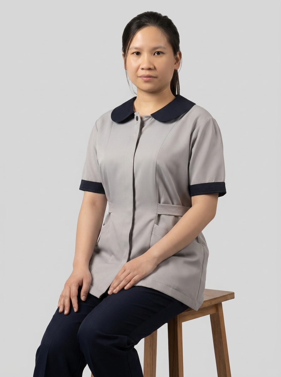 Grey & Navy Maid Uniform with Peter Pan Collar & Belt Tie - 7