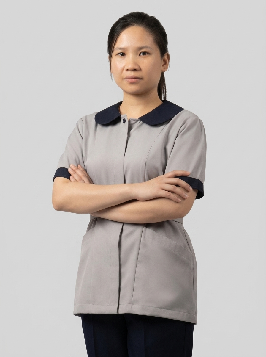 Grey & Navy Maid Uniform with Peter Pan Collar & Belt Tie - 9